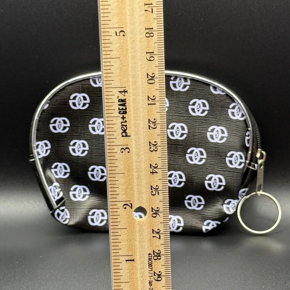 Black Cosmetic Bag with White Print‎ Zipper Pouch Keychain Ring
